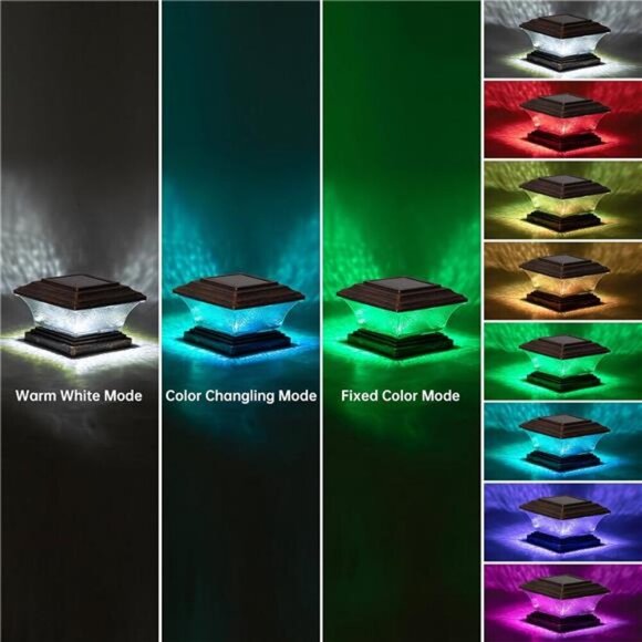 Solar Post Cap Lights Outdoor LED Lighting Deck Fence Cap Light 9 Light Modes - Picture 2 of 7